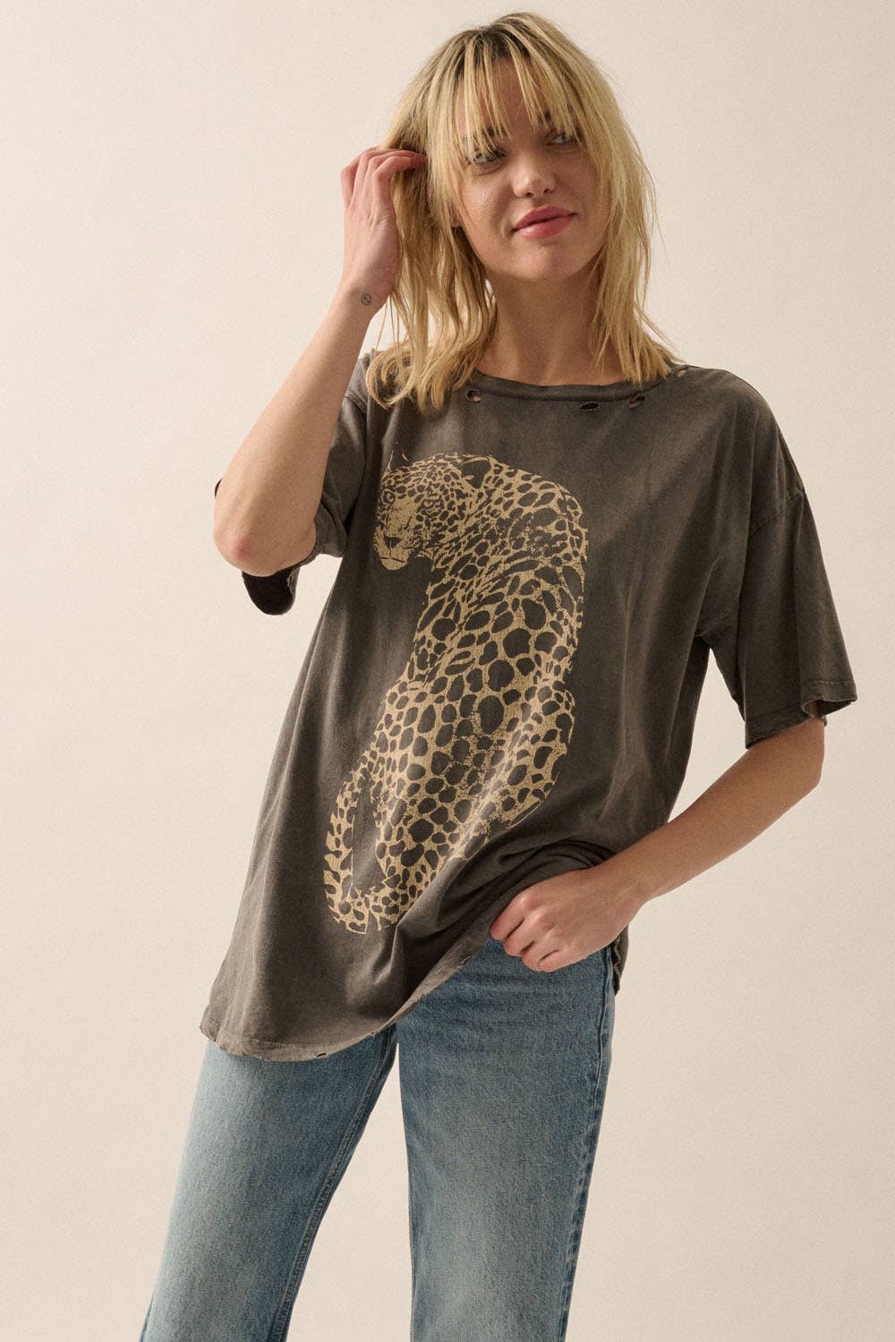 Cheetah Mineral wash vintage tee(more colors)