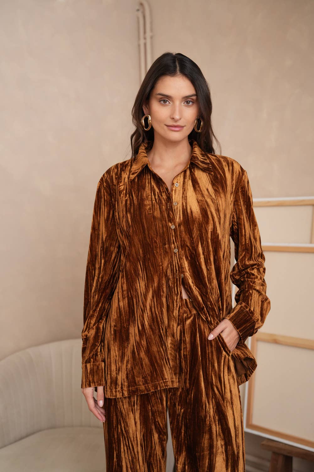 Danny crinkled velvet blouse