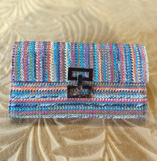Rainbow rafia clutch