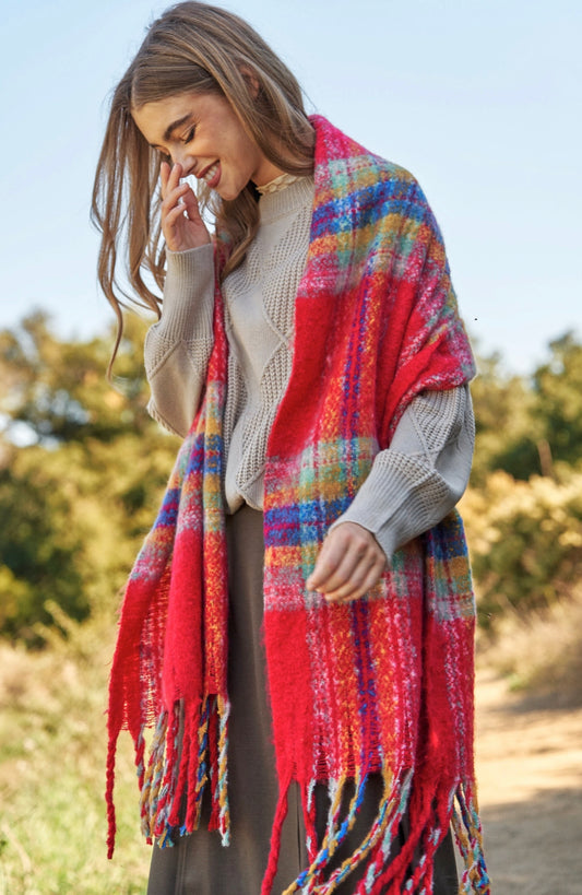Plaid fuzzy blanket scarves(more colors)