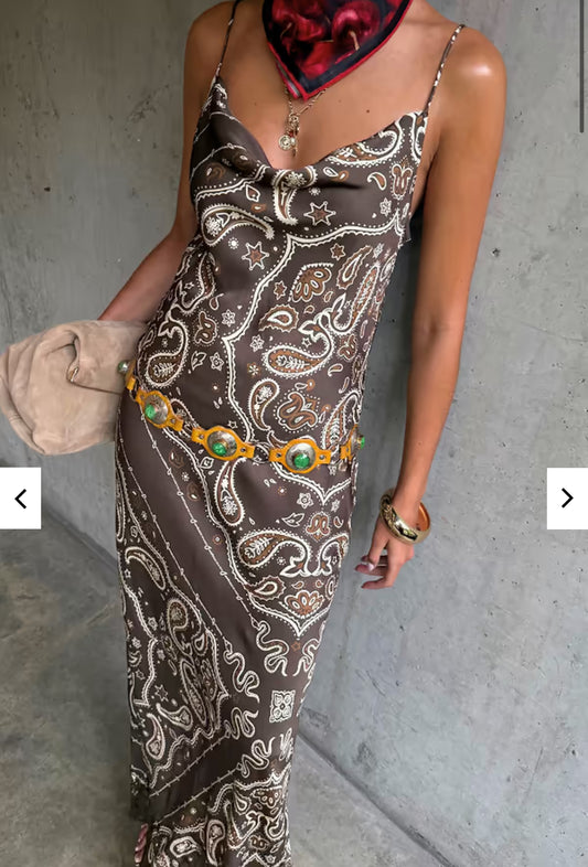 Brown Bandana Patti dress by NFD