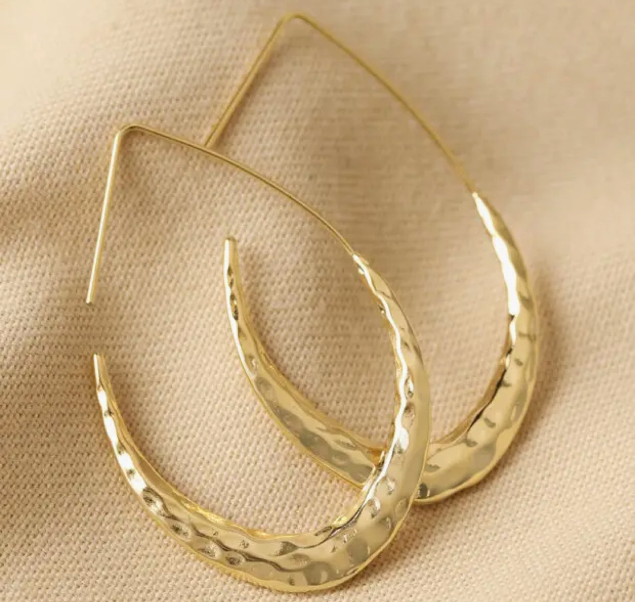 Hammered teardrop hoop earrings