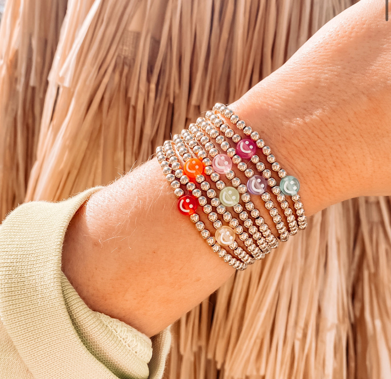 Gold beaded smiley face bracelets