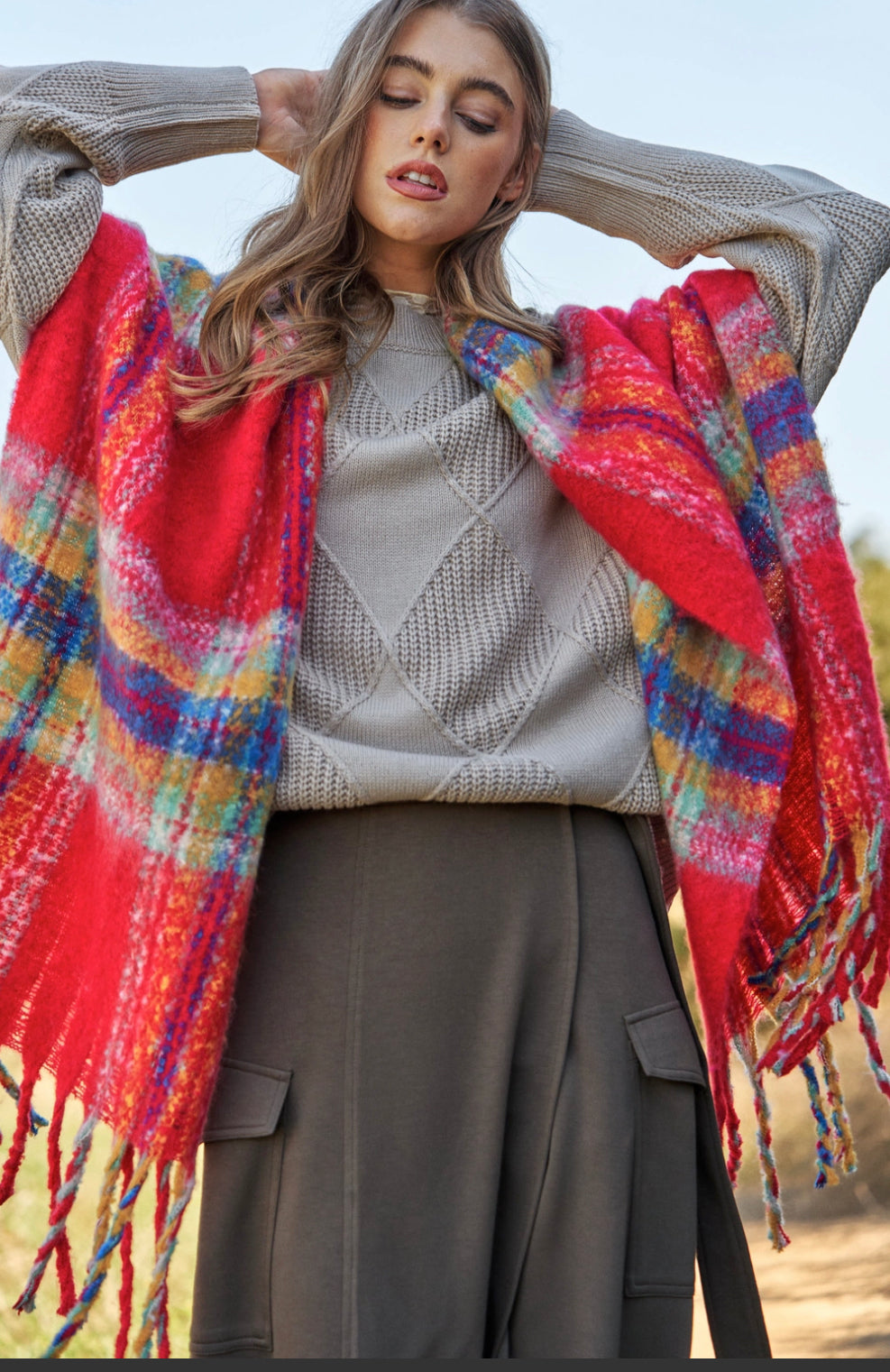 Plaid fuzzy blanket scarves(more colors)