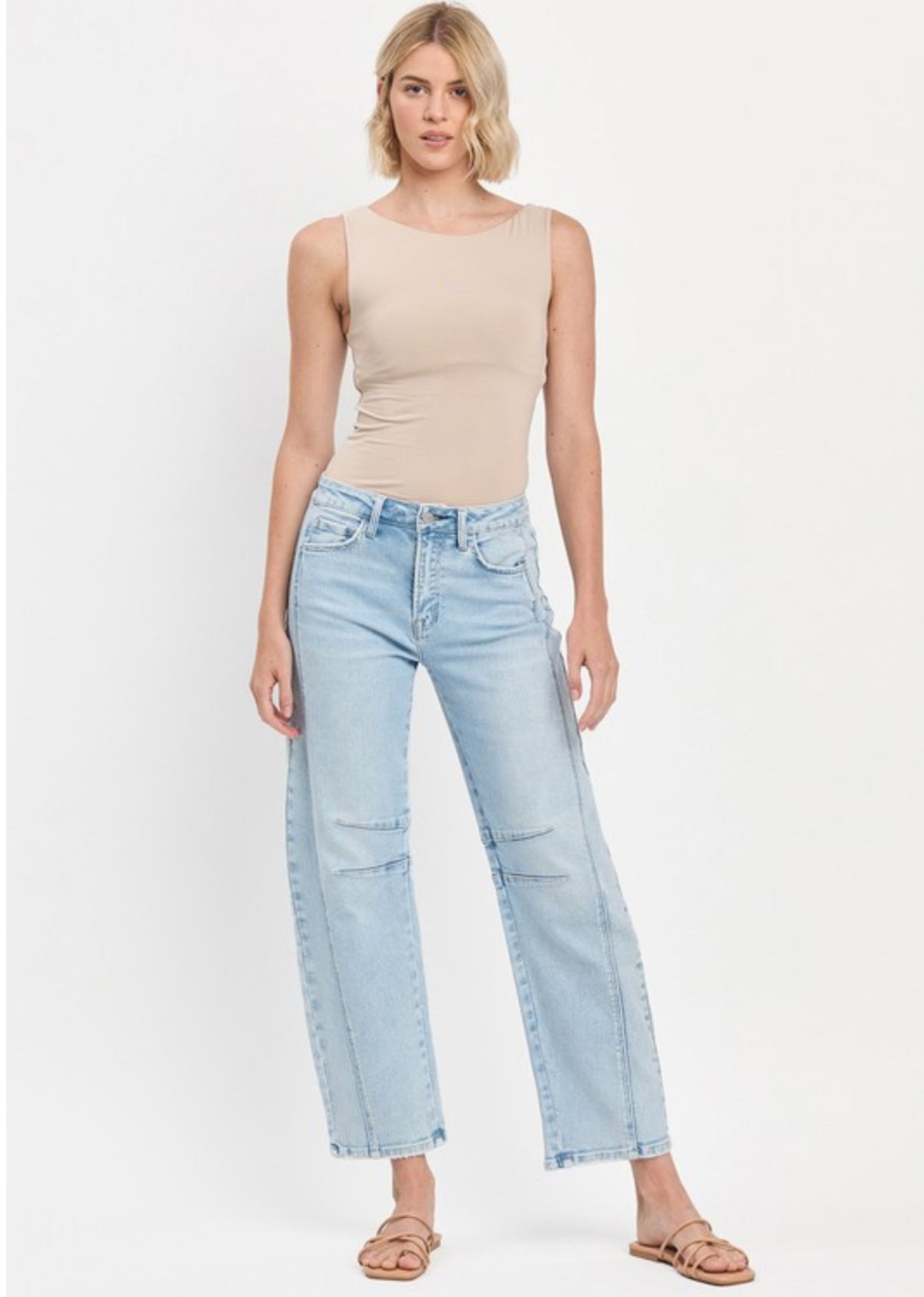 Baby blue slim barrel jeans