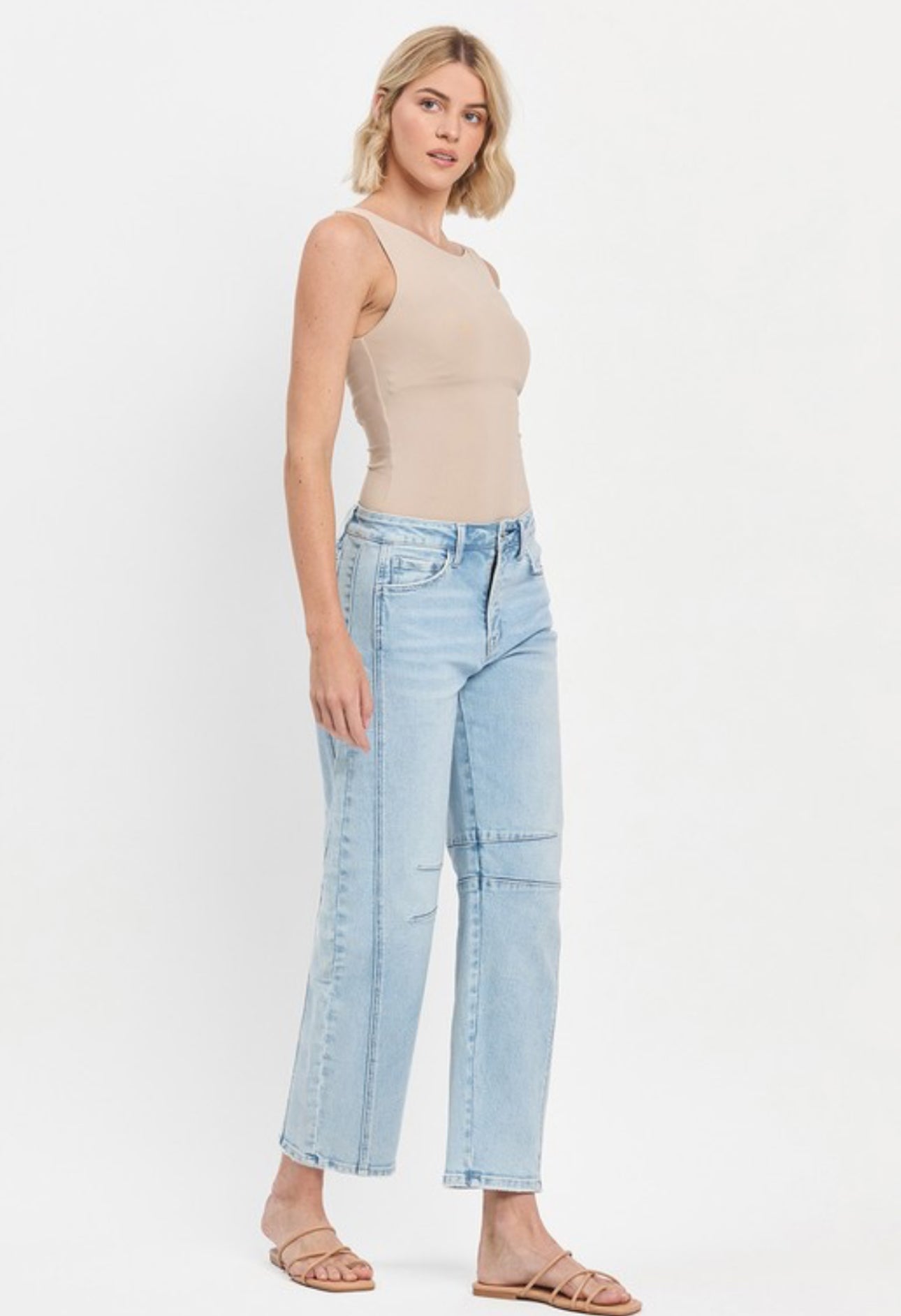Baby blue slim barrel jeans