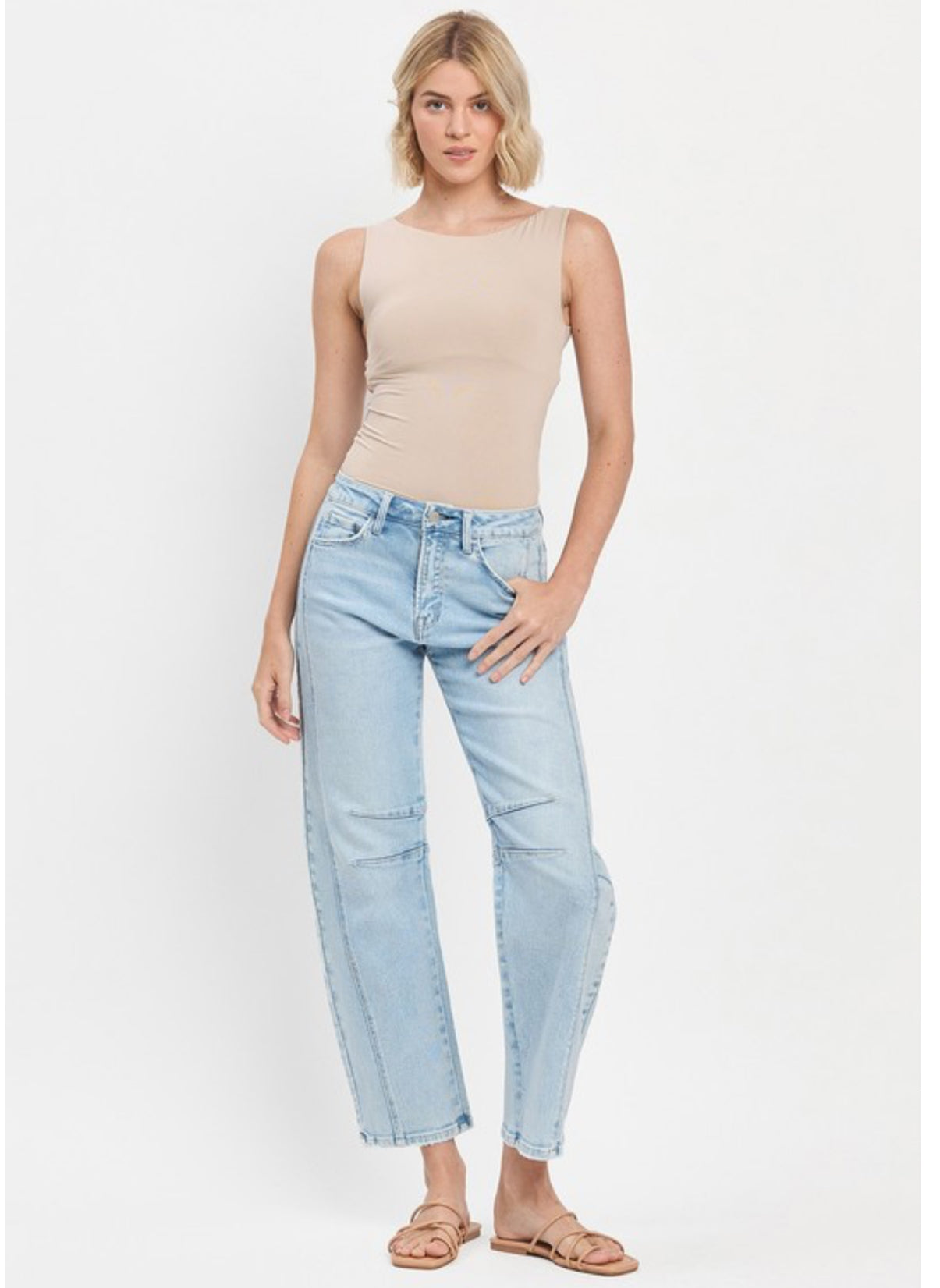 Baby blue slim barrel jeans