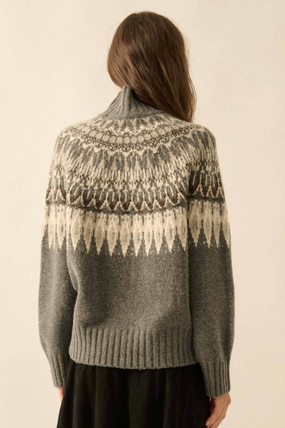 Fair Isle Knit Mock-Neck Sweater