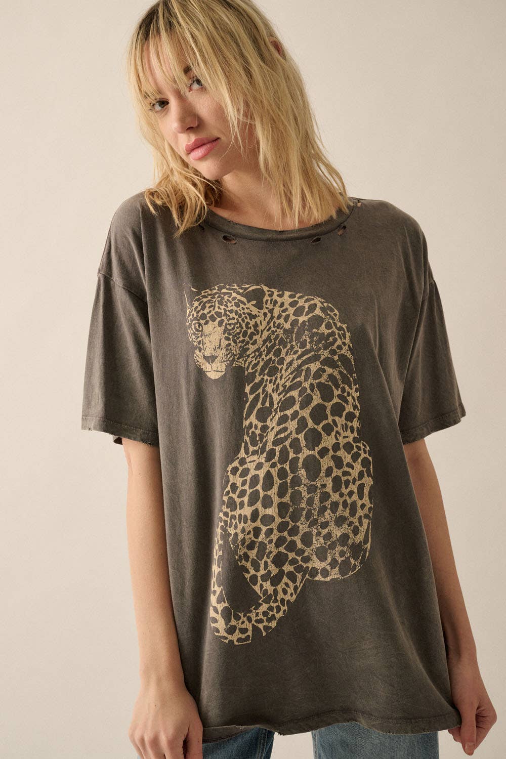 Cheetah Mineral wash vintage tee(more colors)
