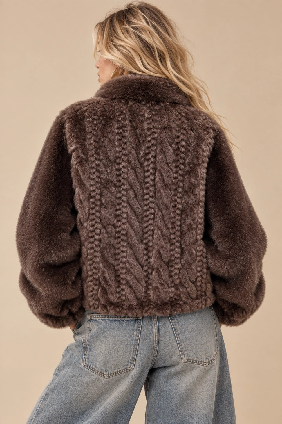 Marlowe cable knit fur coat