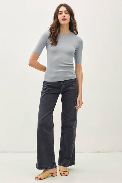 CLASSICS SOLID HALF SLEEVE RIB KNIT TOP