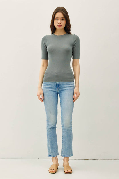 CLASSICS SOLID HALF SLEEVE RIB KNIT TOP