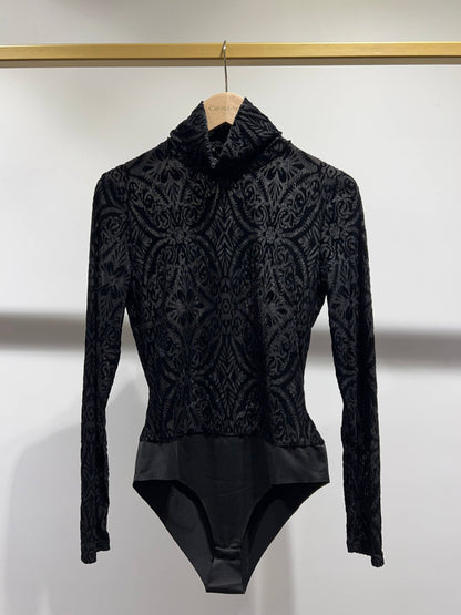 Velvet jacquard turtleneck bodysuit