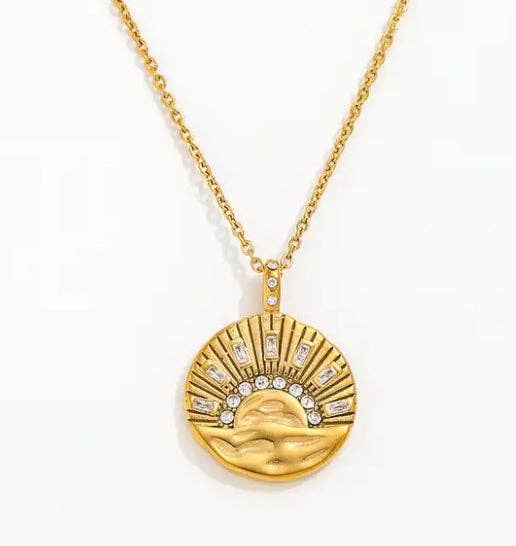  Mini Pendant- Talisman Protect 14K Gold Steel Necklace: Sun