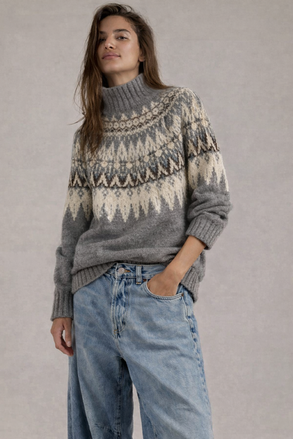 Fair Isle Knit Mock-Neck Sweater