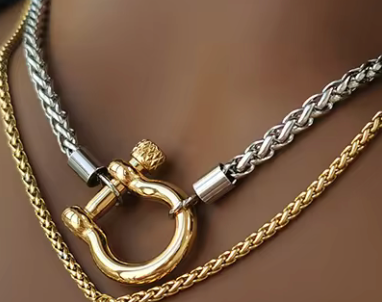 Carabiner horse Bit- Charm Chain  Two Tone