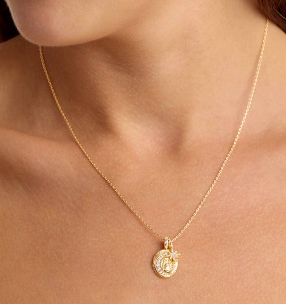  Mini Pendant- Talisman Protect 14K Gold Steel Necklace: Sun