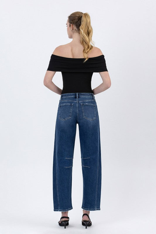 Kari slim barrel jeans in dark wash