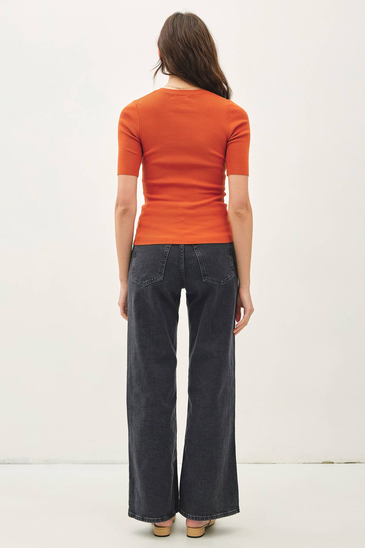 CLASSICS SOLID HALF SLEEVE RIB KNIT TOP