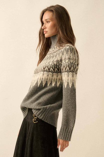 Fair Isle Knit Mock-Neck Sweater