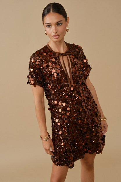 Copper confetti mini dress