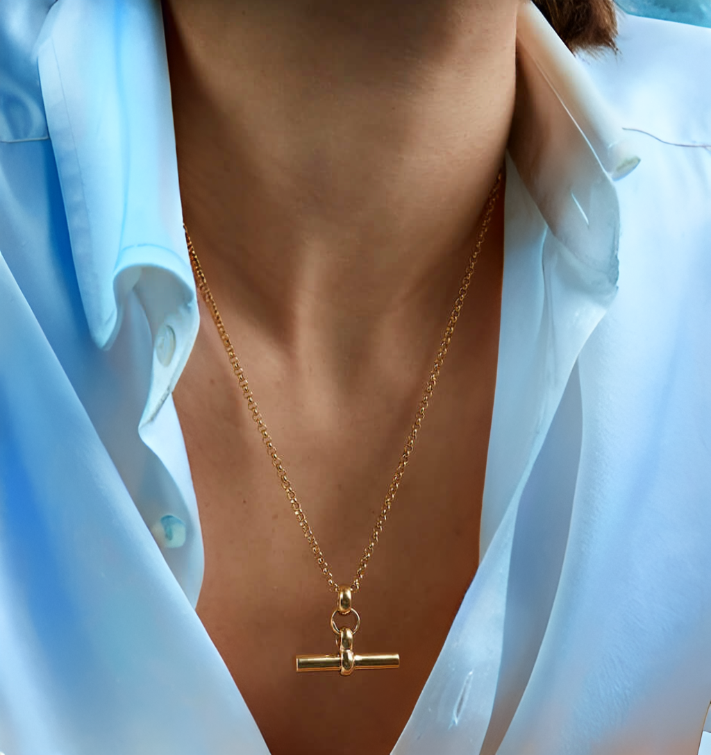 T Bar Toggle: Gold or Two tone Necklace