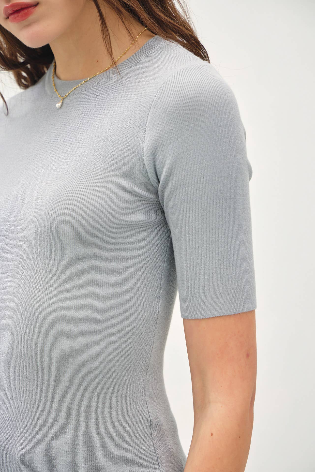 CLASSICS SOLID HALF SLEEVE RIB KNIT TOP