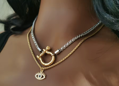 Carabiner horse Bit- Charm Chain  Two Tone