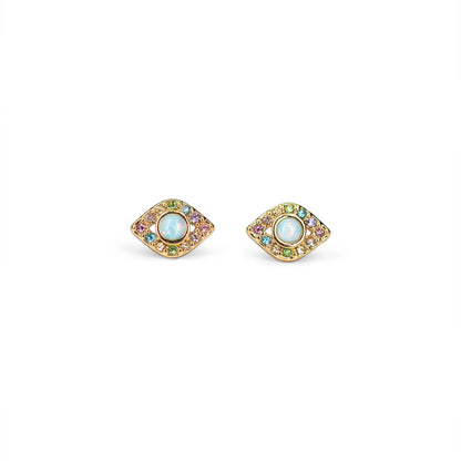 Evil Eye Stud Earrings, Opal & Pastel Pave