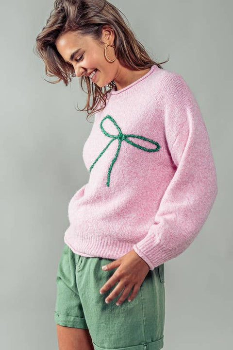Bow charm knit sweater