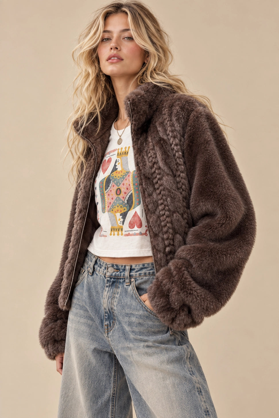 Marlowe cable knit fur coat