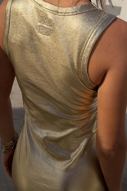 Gold metallic tank dress by NFD