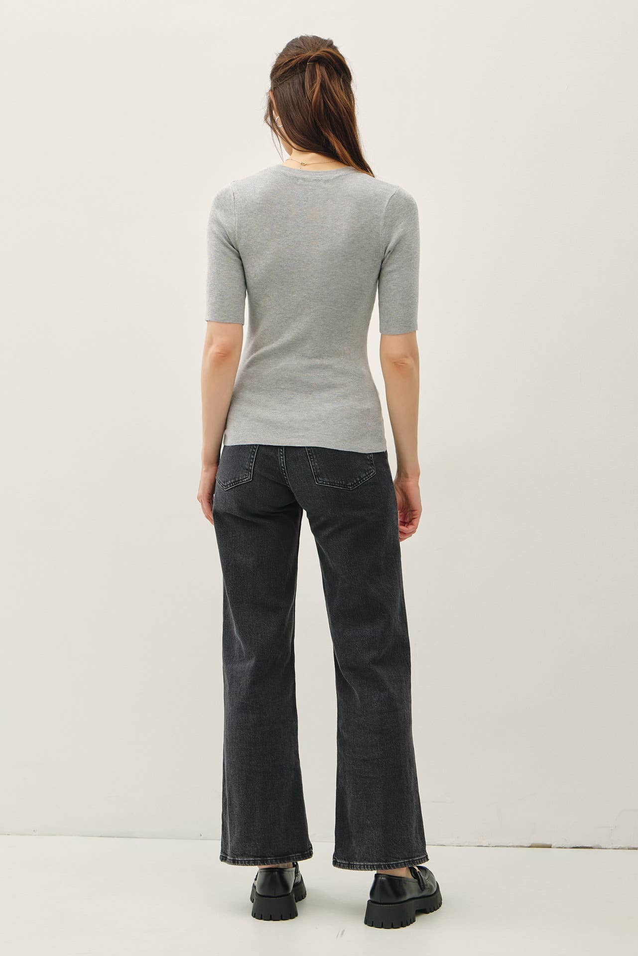 CLASSICS SOLID HALF SLEEVE RIB KNIT TOP