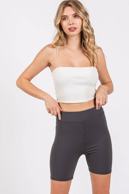 YOGA COMPRESSION HIGH-RISE BIKER SHORTS: Black