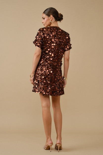 Copper confetti mini dress