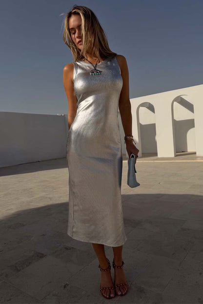 Silver metallic tank dress by NFD-preorder