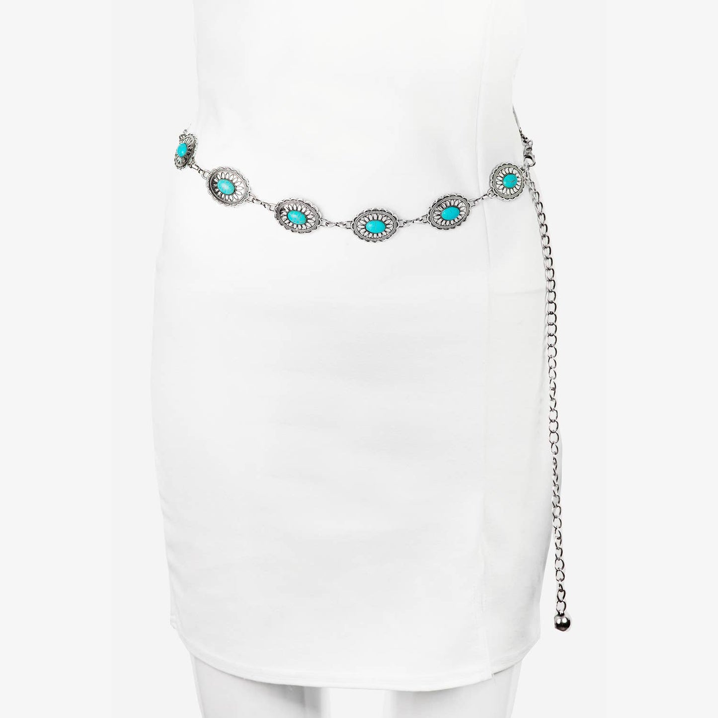 Floral Turquoise Concho Disc Chain Belt: