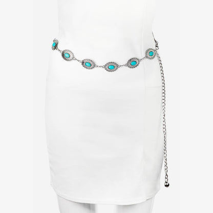 Floral Turquoise Concho Disc Chain Belt: