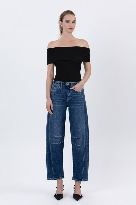 Kari slim barrel jeans in dark wash