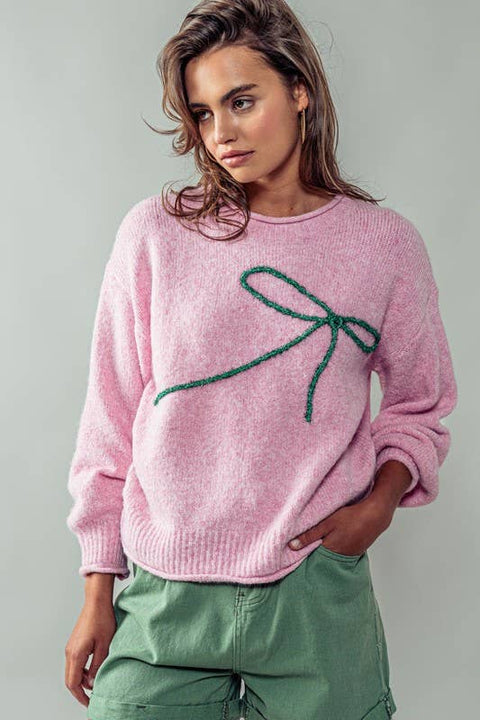Bow charm knit sweater