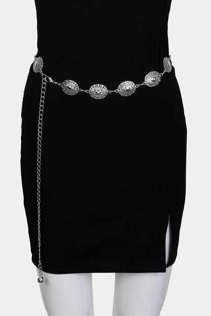 Ornate Oval Disc Chain Belt in silver