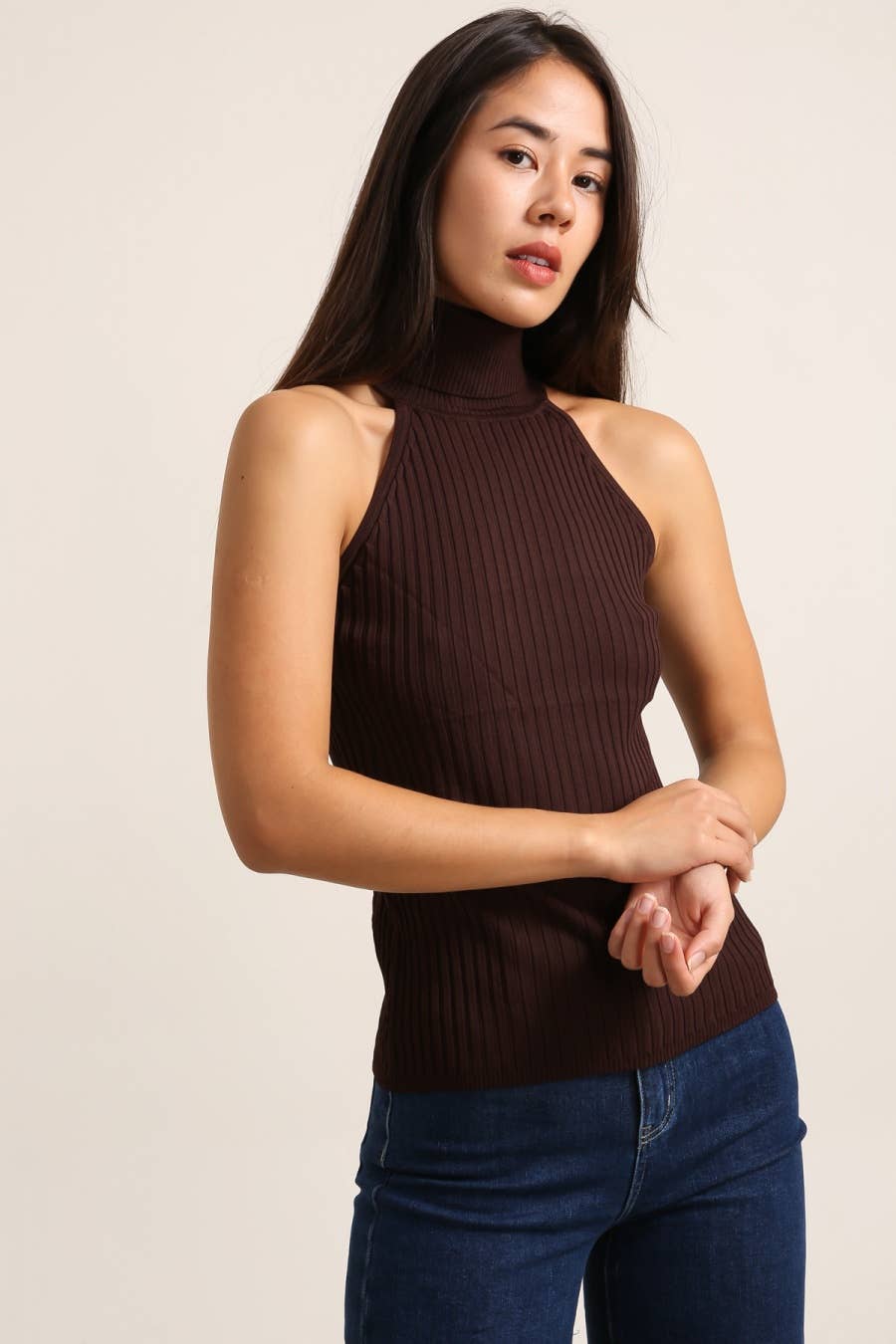 Coco Ribbed Knit Turtleneck Tan