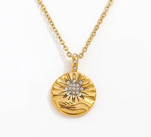  Mini Pendant- Talisman Protect 14K Gold Steel Necklace: Sun