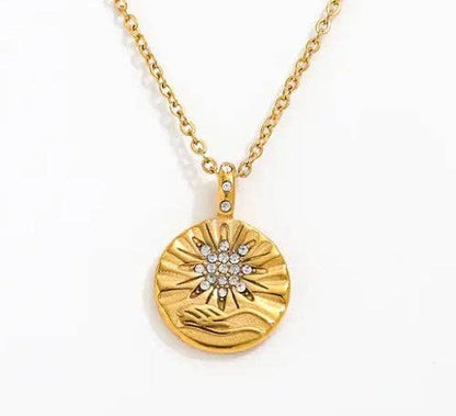  Mini Pendant- Talisman Protect 14K Gold Steel Necklace: Sun