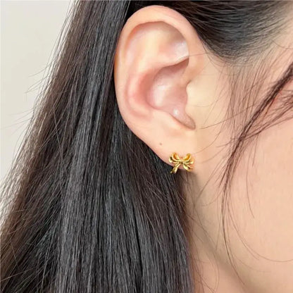 Sterling Silver Bow Earrings – Silver or Gold Jewelry: Yellow Gold
