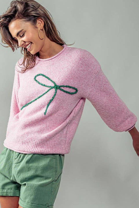 Bow charm knit sweater