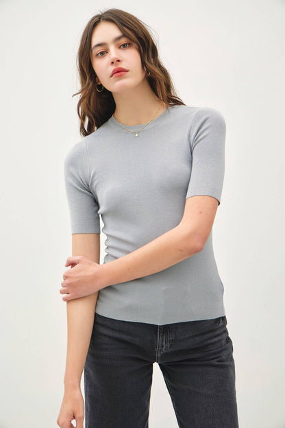 CLASSICS SOLID HALF SLEEVE RIB KNIT TOP