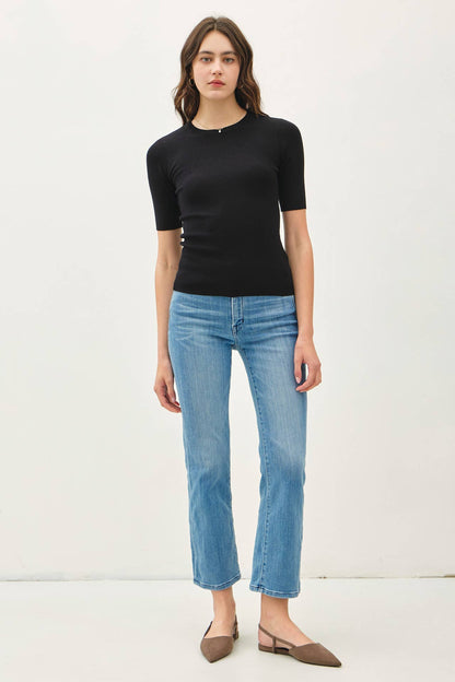 CLASSICS SOLID HALF SLEEVE RIB KNIT TOP
