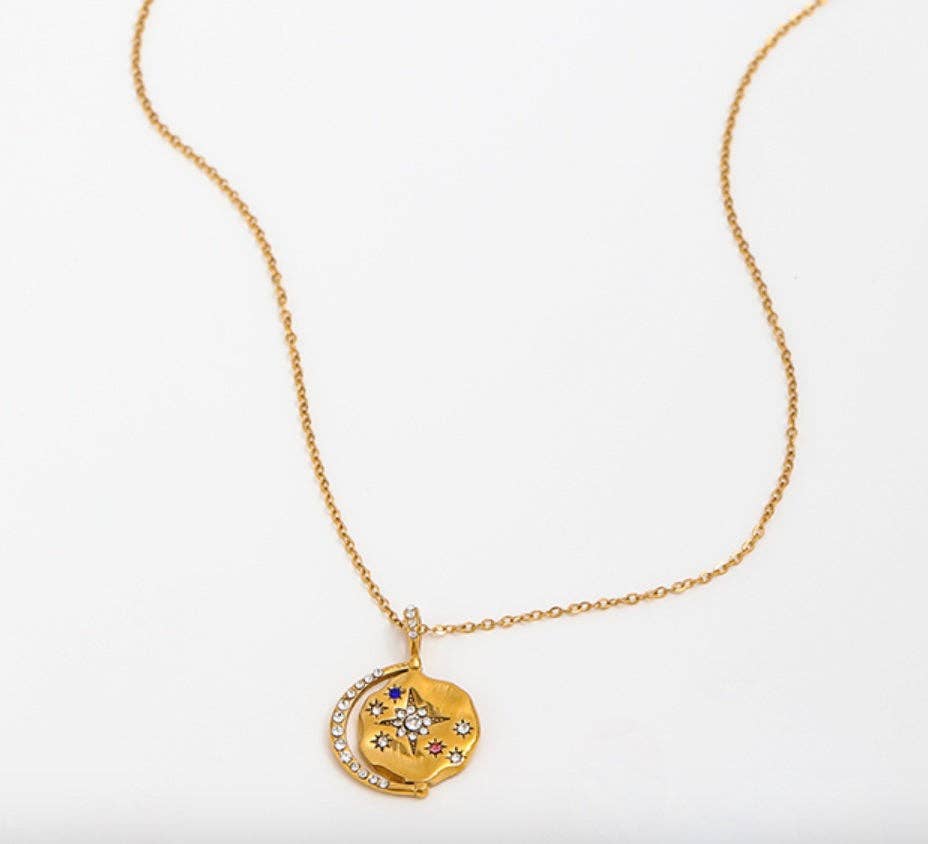  Mini Pendant- Talisman Protect 14K Gold Steel Necklace: Sun