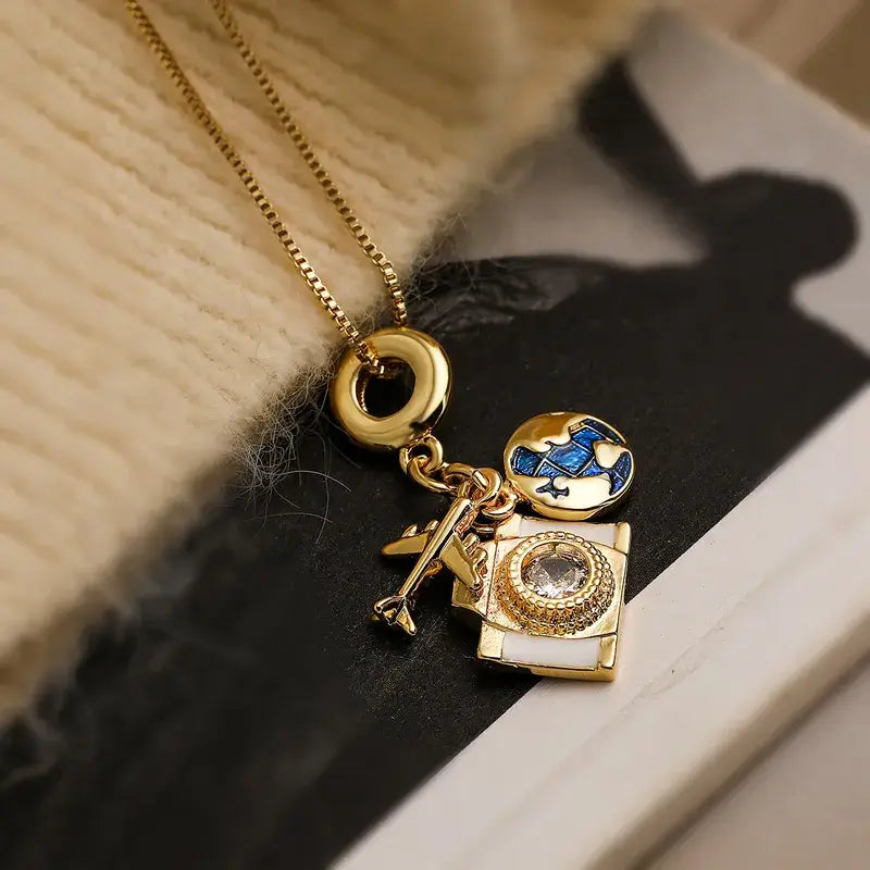 18K Gold Plated Camera Pendant Necklace